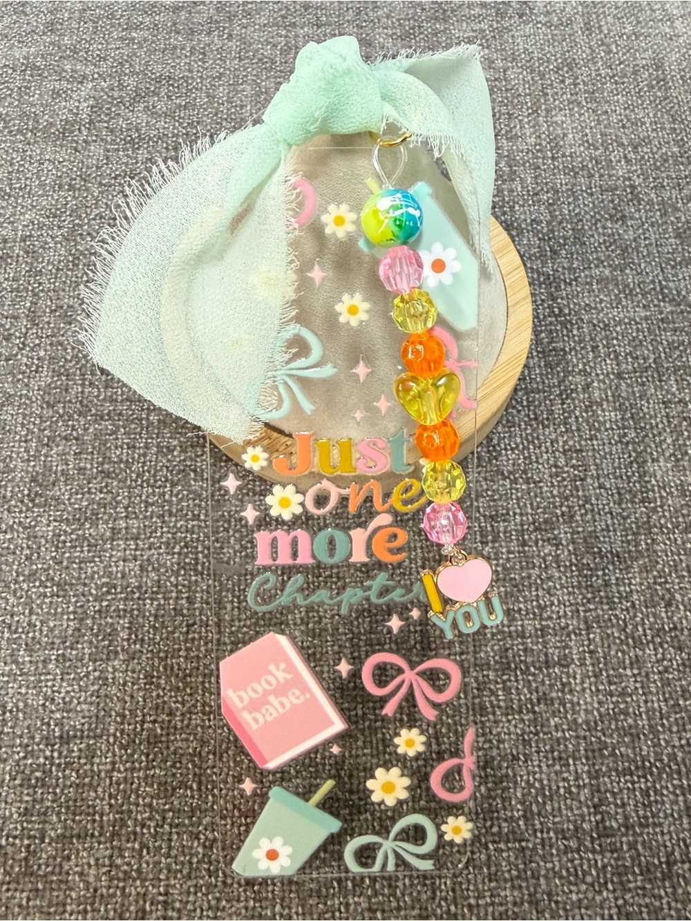 Acrylic bookmark “Just one more chapter” design, beads and I🩷you Charm. NWOT